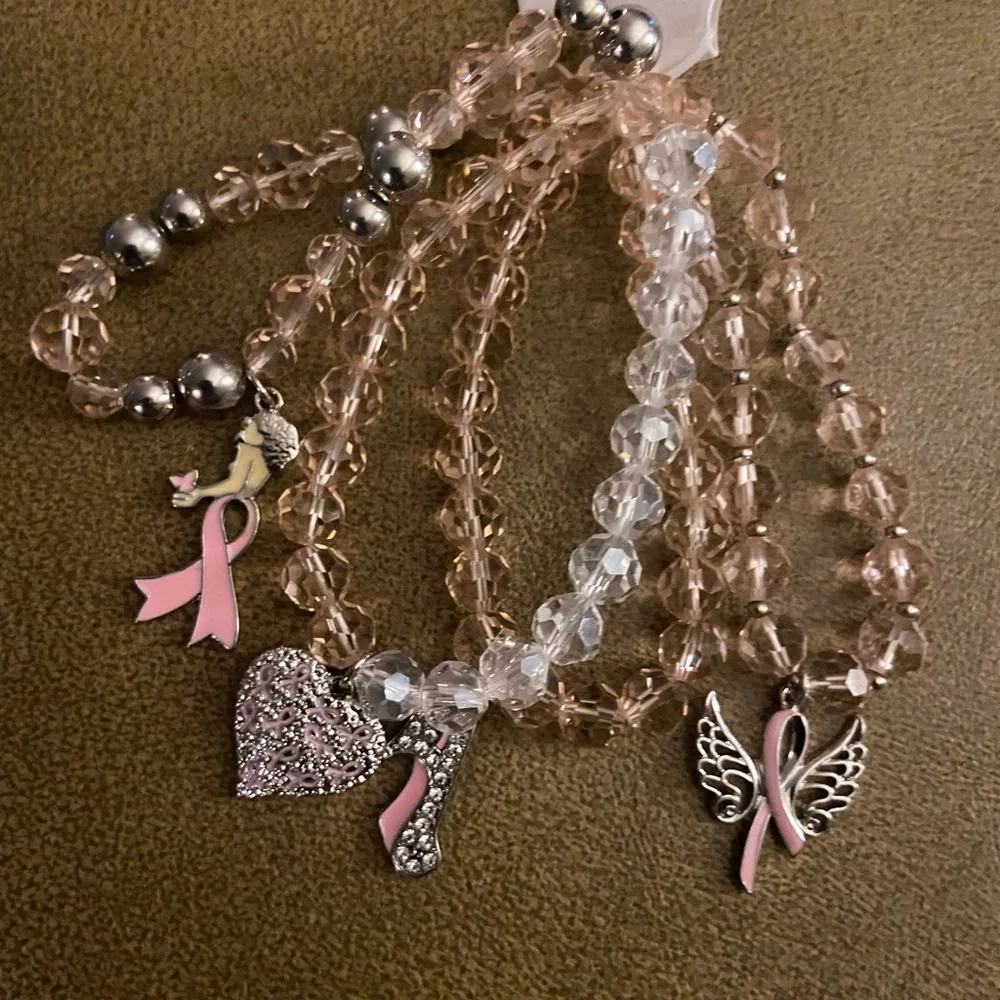 Light Pink Cancer Ribbon Bracelets - Picture 3 of 5